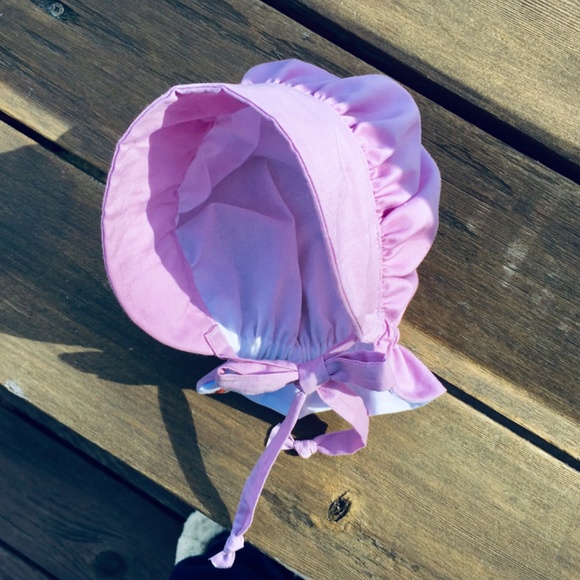 Pioneer Style Pure Cotton Bonnet, Lilac Pink Handmade - Picture 2 of 3